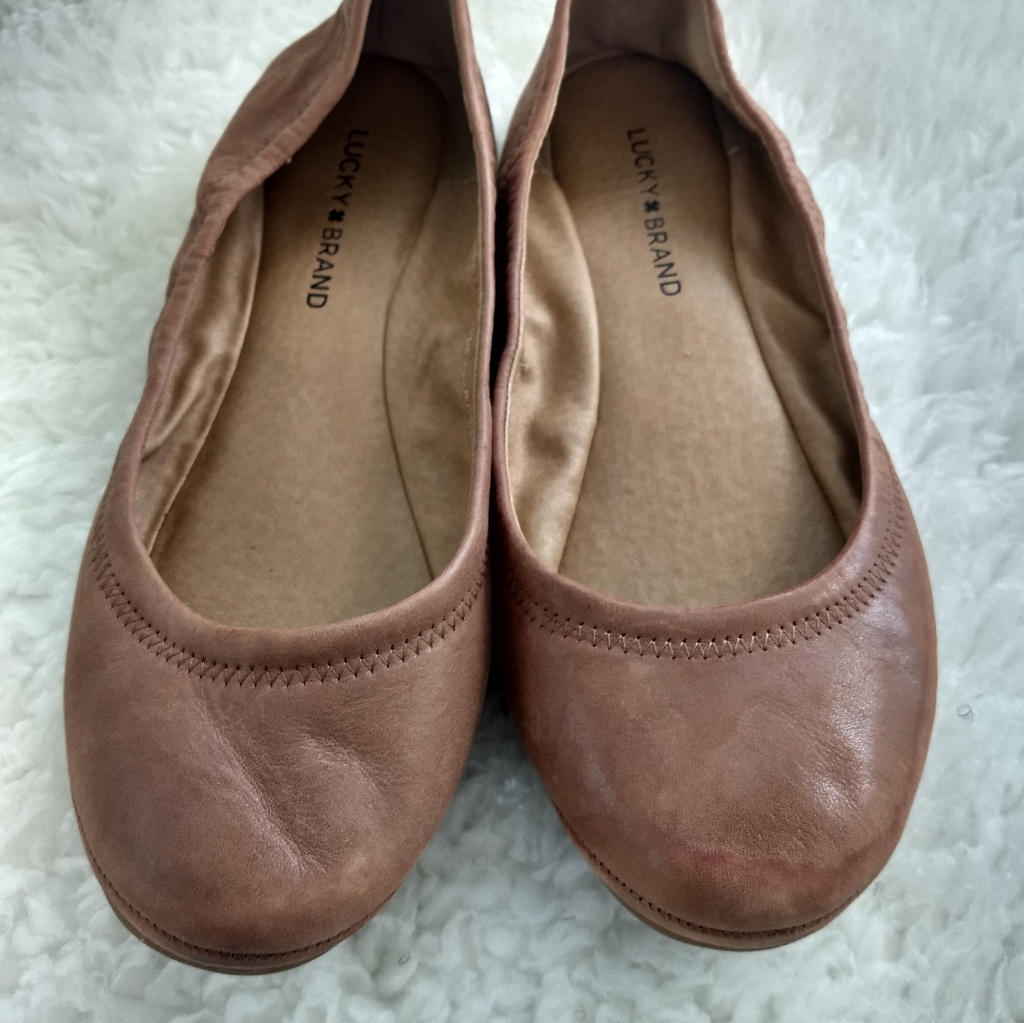 Lucky Brand Brown Leather Ballet Flats Sz 9 M Slip